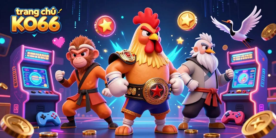 Explore the vibrant scene of trang chủ KO66 featuring exciting gaming characters amidst dynamic casino elements.