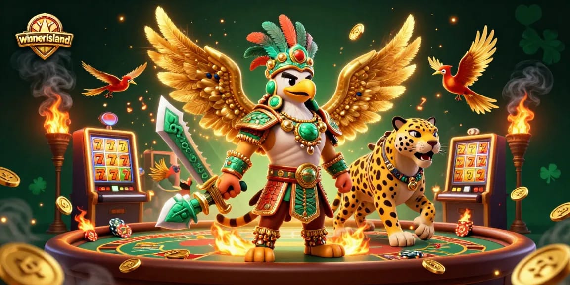 Experience the thrill of casino gaming at winnerisland with dynamic slot machines, golden tokens, and Aztec warriors.