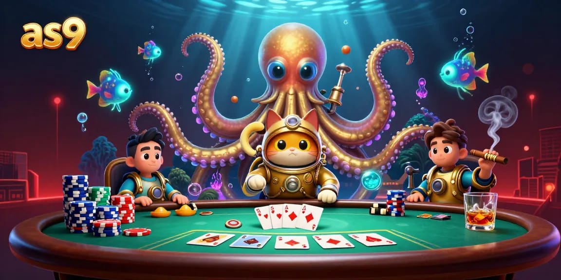 Join the underwater adventure with the kraken, diving cat, and poker elements at as9.