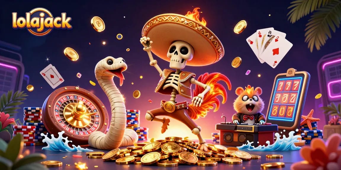 Spin and win at lolajack with vibrant characters, golden coins, and engaging casino elements.
