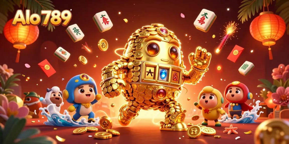Experience the thrill of Alo 789 with dynamic golem character and vibrant casino elements
