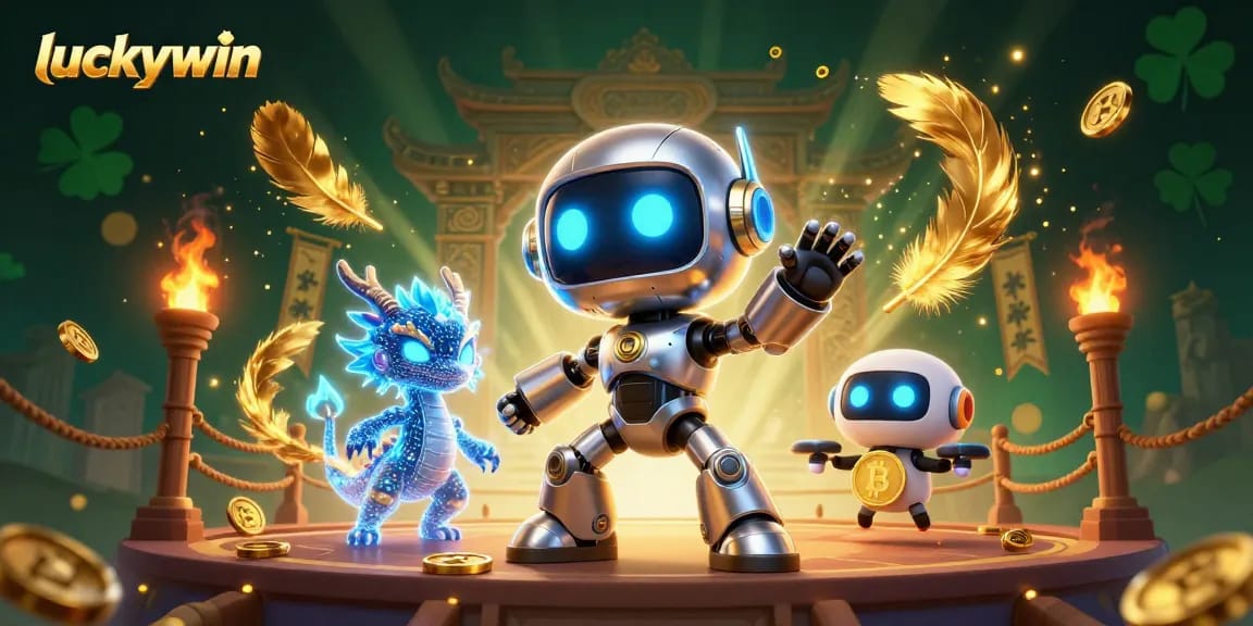 Engage in thrilling gaming at luckywin with our vibrant 3D cartoon robots and lavish casino elements.
