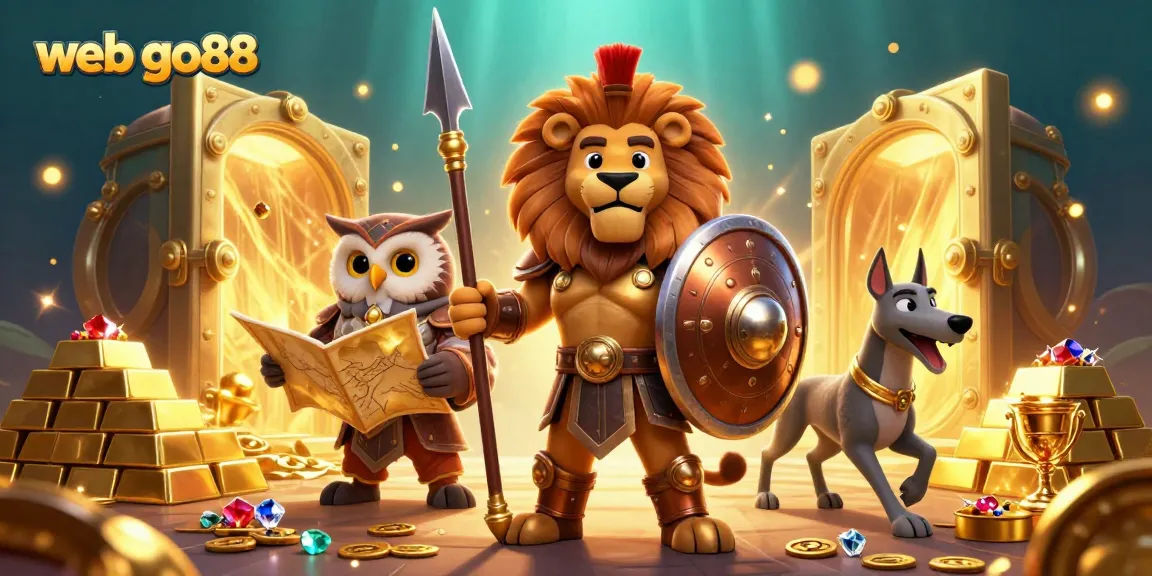 Engage in thrilling games and adventures on web go88, featuring a dynamic scene with majestic characters.